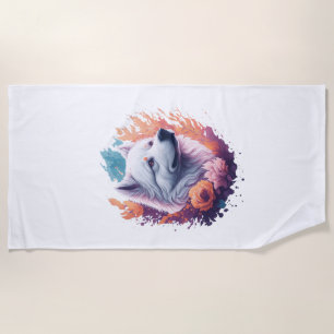 Portrait of Dog - Samoyed Flowers Splash Beach Towel