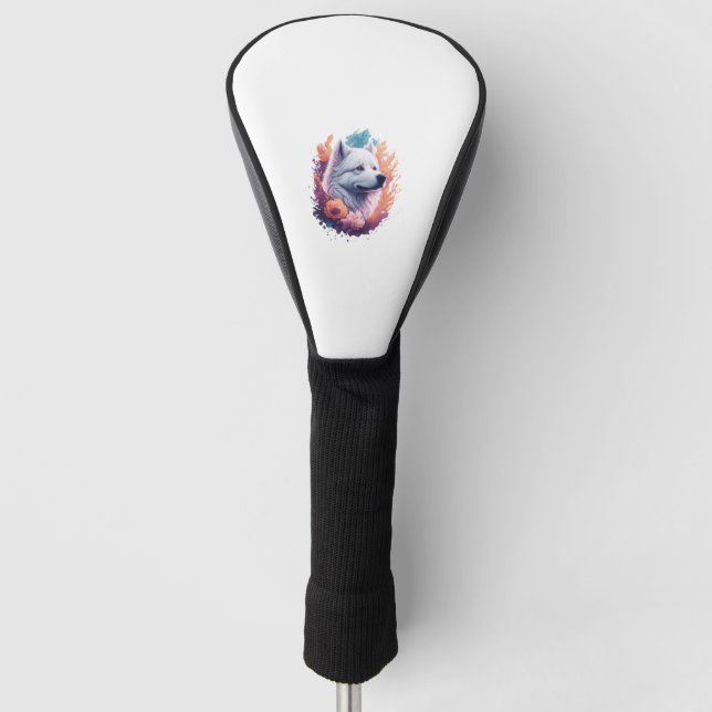 Portrait of Dog - Samoyed Flowers Splash  Golf Head Cover (Front)