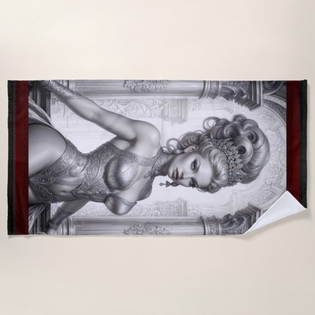 Portrait Of Drusella Arkaevis AI Art by Xzendor7 Beach Towel (Front)