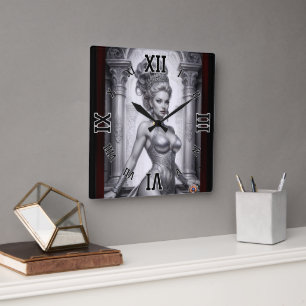 Portrait Of Drusella Arkaevis AI Art by Xzendor7 Square Wall Clock