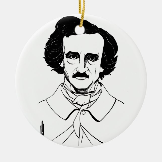 Portrait of Edgar Allan Poe Ceramic Tree Decoration (Front)