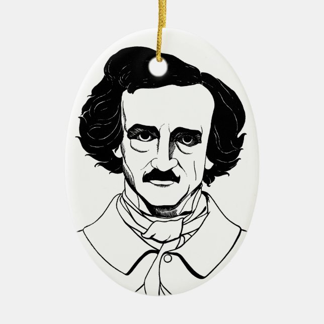 Portrait of Edgar Allan Poe Ceramic Tree Decoration (Front)