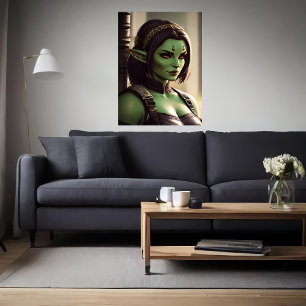 Portrait of Elf orc hybrid women   AI Art Poster