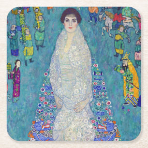 Portrait of Elisabeth Lederer, Gustav Klimt Square Paper Coaster