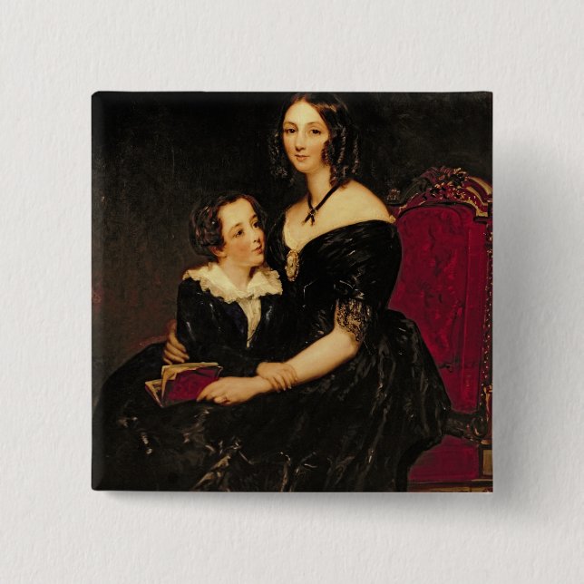 Portrait of Eliza Boardman and her son, Robert, 18 15 Cm Square Badge (Front)