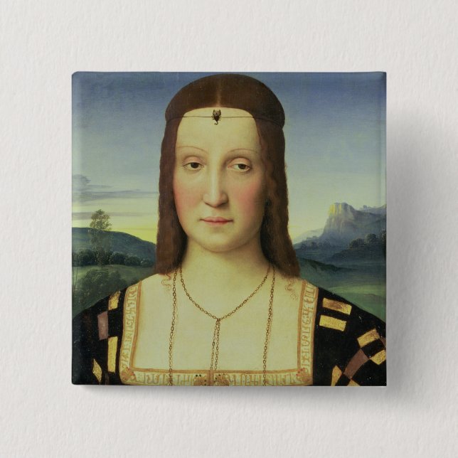 Portrait of Elizabeth Gonzaga, c.1504 (oil on pane 15 Cm Square Badge (Front)