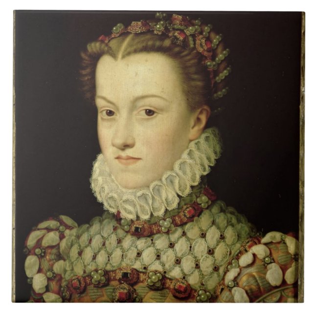 Portrait of Elizabeth of Austria (1554-92) Queen o Tile (Front)