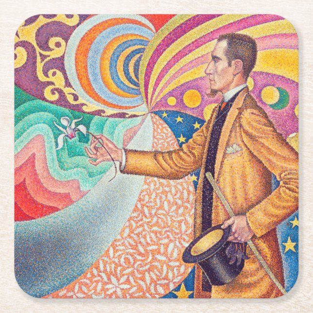 Portrait of Felix Feneon, Signac Square Paper Coaster (Front)