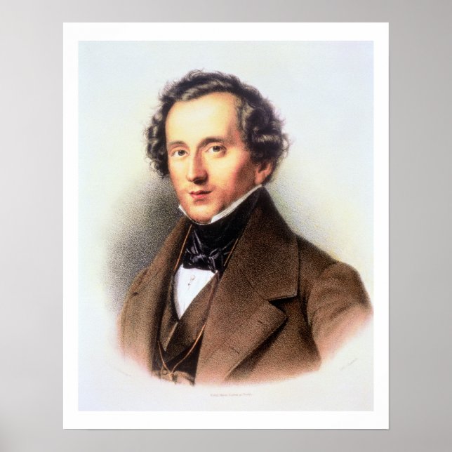 Portrait of Felix Mendelssohn (1809-47) (litho) Poster (Front)