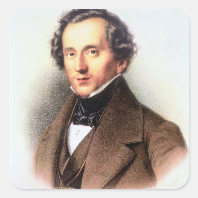Portrait of Felix Mendelssohn (1809-47) (litho) Square Sticker (Front)