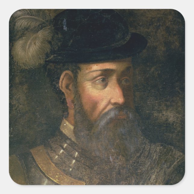 Portrait of Francisco Pizarro (c.1478-1541) Spanis Square Sticker (Front)