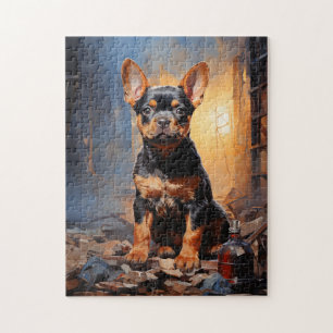 Portrait of French Bulldog black and tan puppy Jigsaw Puzzle