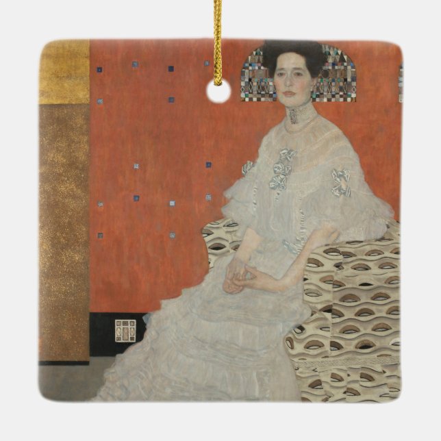 Portrait of Fritza Riedler by Gustav Klimt Ceramic Ornament (Back)