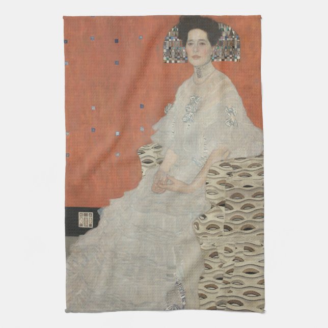Portrait of Fritza Riedler by Gustav Klimt Tea Towel (Vertical)