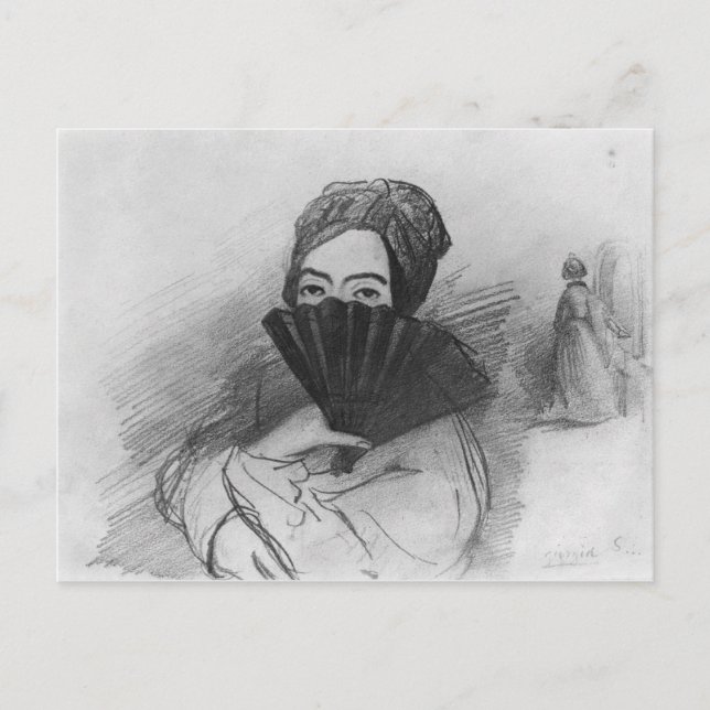Portrait of George Sand  behind her fan Postcard (Front)