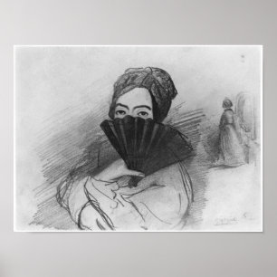 Portrait of George Sand  behind her fan Poster