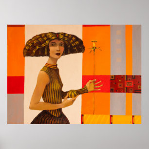 Portrait of girl, original oil painting on canvas poster