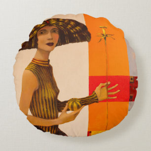 Portrait of girl, original oil painting on canvas round cushion