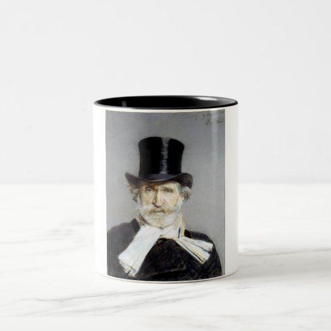 Portrait of Giuseppe Verdi, Italian Opera Composer Two-Tone Coffee Mug (Center)