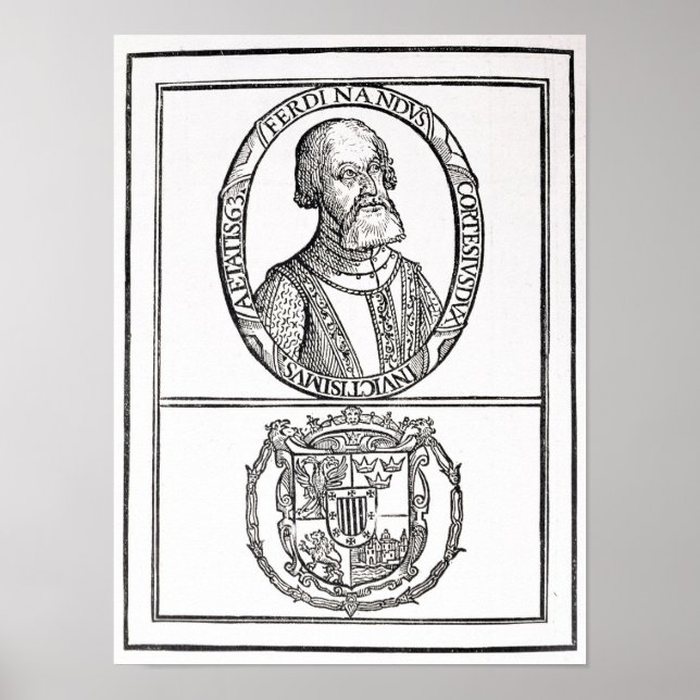 Portrait of Hernado Cortes  and his arms Poster (Front)