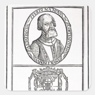 Portrait of Hernado Cortes  and his arms Square Sticker