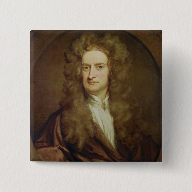 Portrait of Isaac Newton  1702 15 Cm Square Badge (Front)