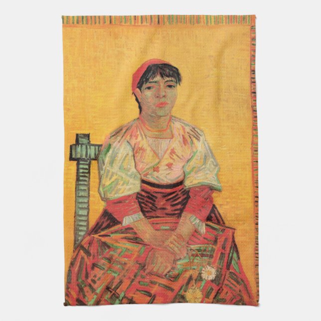 Portrait of Italian Woman by Vincent van Gogh Tea Towel (Vertical)