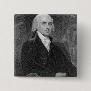 Portrait of James Madison, engraved by William A. 15 Cm Square Badge