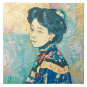 Portrait of Japanese Woman (by Fujishima Takeji) Tile