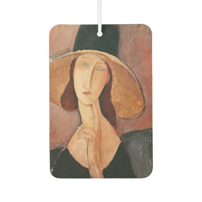 Portrait of Jeanne Hebuterne in a large hat Car Air Freshener (Front)