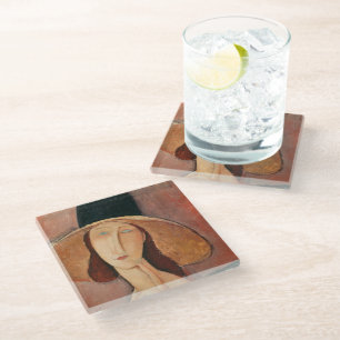 Portrait of Jeanne Hebuterne in a large hat Glass Coaster