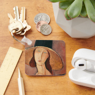 Portrait of Jeanne Hebuterne in a large hat Key Ring
