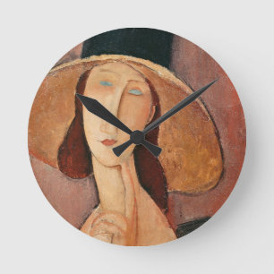Portrait of Jeanne Hebuterne in a large hat Round Clock