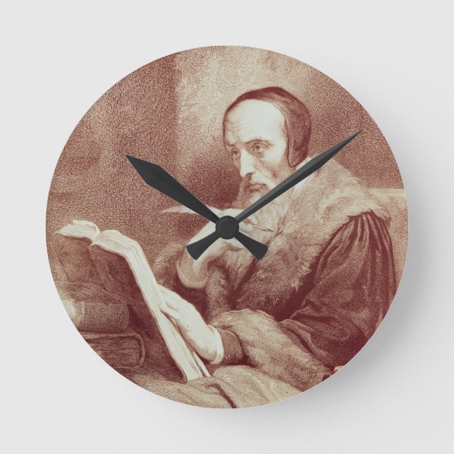 Portrait of John Calvin (1509-1564) (engraving) Round Clock (Front)