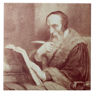 Portrait of John Calvin (1509-1564) (engraving) Tile