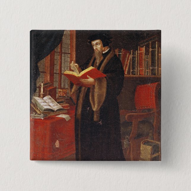 Portrait of John Calvin 15 Cm Square Badge (Front)