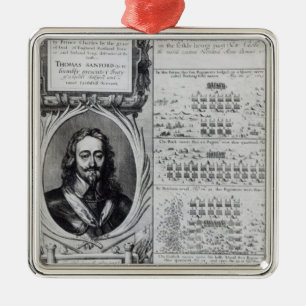 Portrait of King Charles I with diagrams Metal Tree Decoration