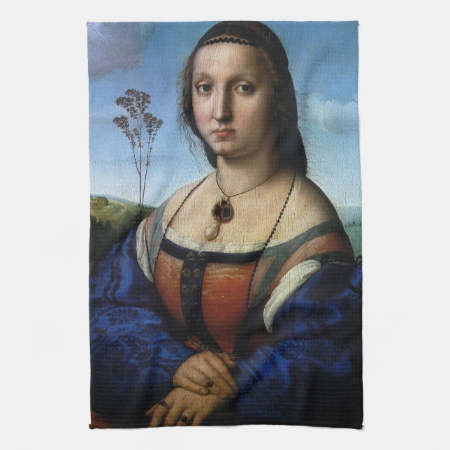 Portrait of Maddalena Doni by Raphael Sanzio Tea Towel (Vertical)