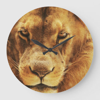 Portrait of male African lion. Large Clock