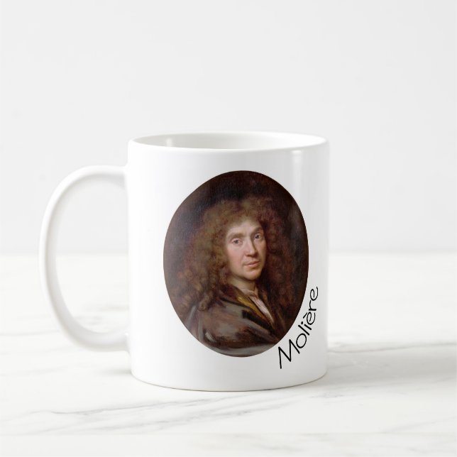 Portrait of Molière by Pierre Mignard (c. 1658) Coffee Mug (Left)