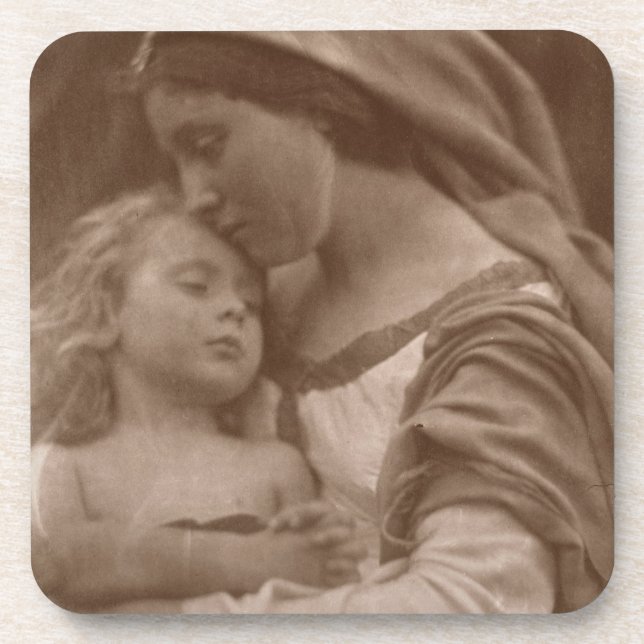 Portrait of mother and child (sepia photo) coaster (Front)