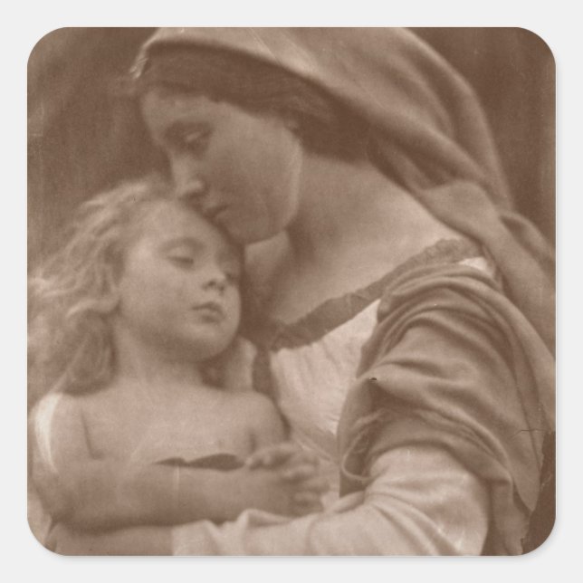 Portrait of mother and child (sepia photo) square sticker (Front)