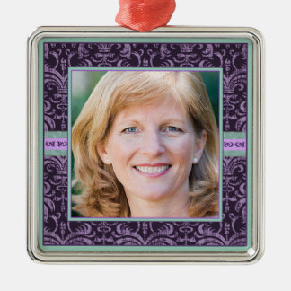 Portrait of Mother in Elegant Purple Damask Photo Metal Tree Decoration