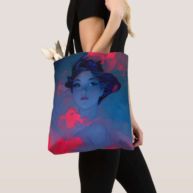 Portrait of Neon Pink Anime Style Girl Tote Bag (Close Up)