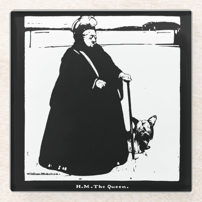 Portrait of Queen Victoria and Yorkie Dog Glass Coaster (Front)