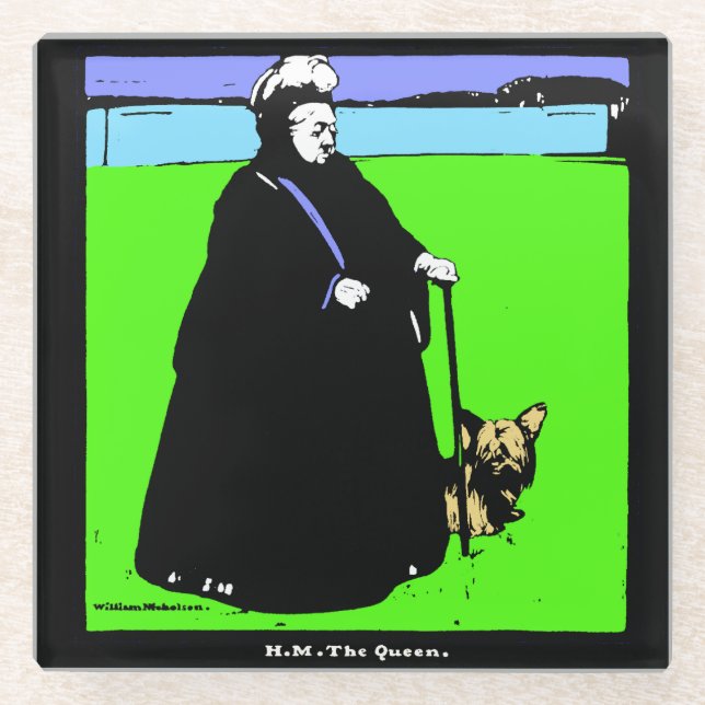 Portrait of Queen Victoria and Yorkie Dog Glass Coaster (Front)