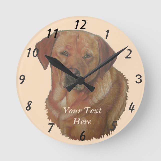 portrait of rare red golden labrador retriever dog round clock (Front)
