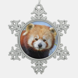 Portrait of red panda snowflake pewter christmas ornament