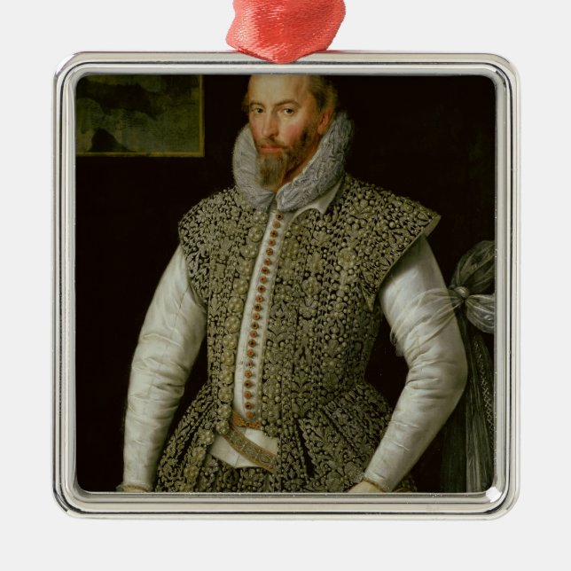 Portrait of Sir Walter Raleigh, 1598 Metal Tree Decoration (Front)