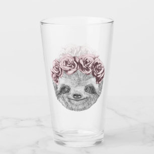Portrait Of Sloth Floral Head Wreath Glass